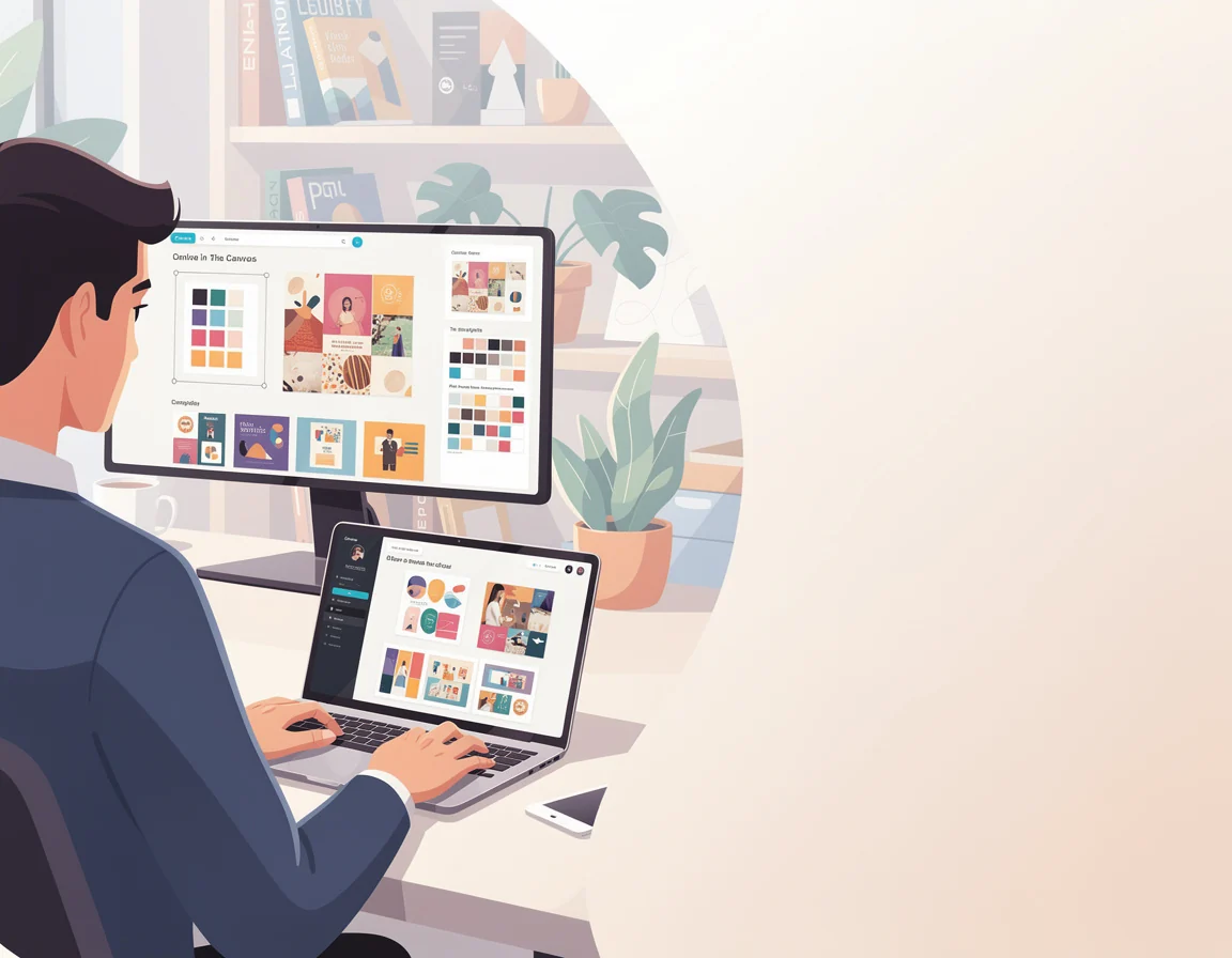 Workflow Canva AI untuk kampanye visual kecil dengan moodboard. template. dan variasi layout