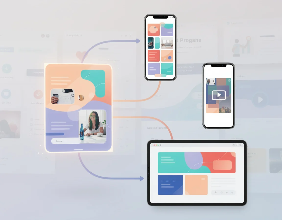 Satu ide konten diubah menjadi carousel. video pendek. caption. dan newsletter visual dalam workflow bocin4d